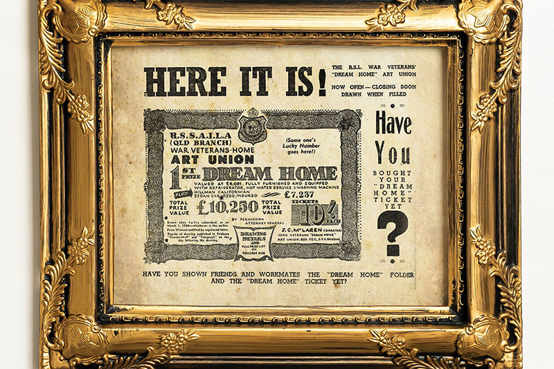 A framed piece of RSL Art Union memorabilia