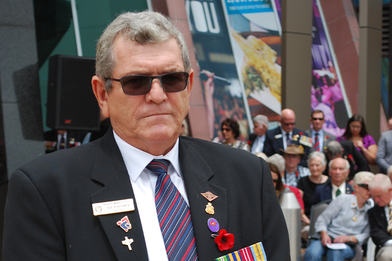 Ken laying a wreath at a Sub Branch commemoration.