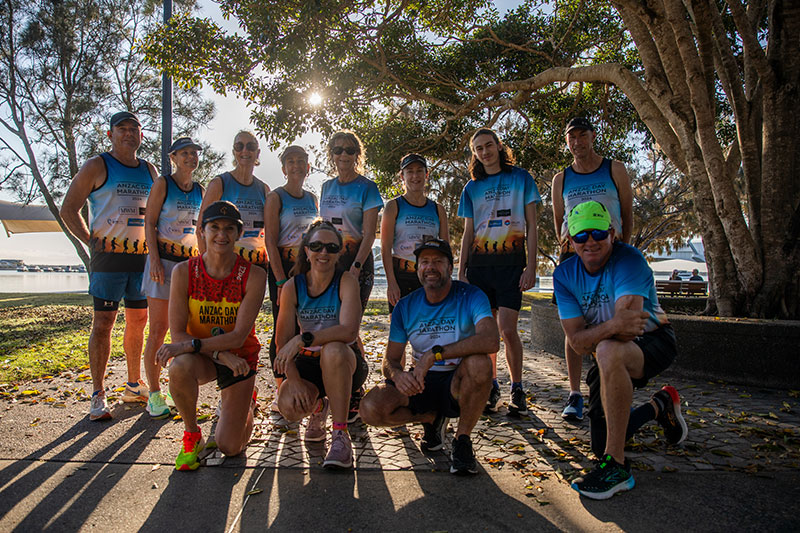 Sally Cameron with a group of participants for the ANZAC Day Marathon