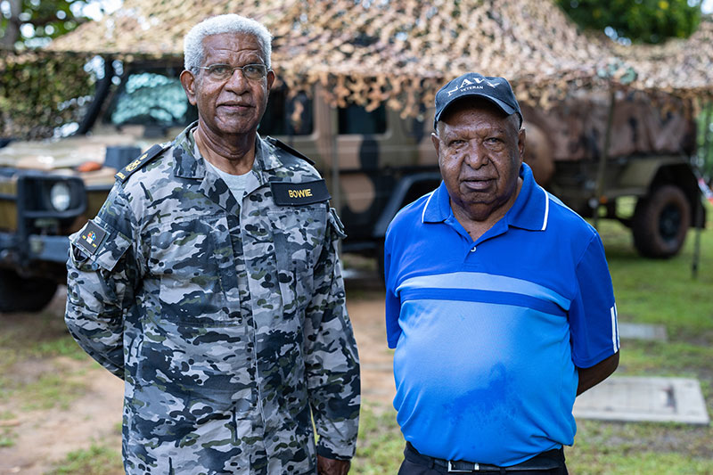(Left - Right) Royal Australian Navy Indigenous Elder Petty Officer Phillip Bowie and Navy veteran John Adidi