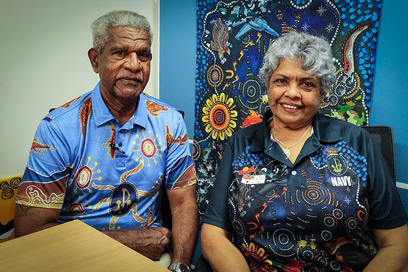 Image: Department of Defence | (Left to Right) RAN Indigenous Elders Uncle Phillip Bowie and Aunty Frances Visini