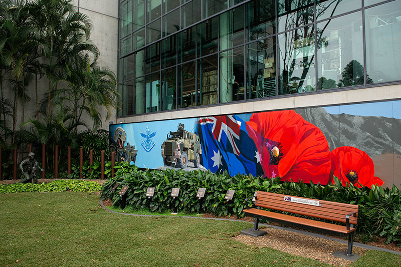 Image of a bench in the 42 for 42 Memorial Garden