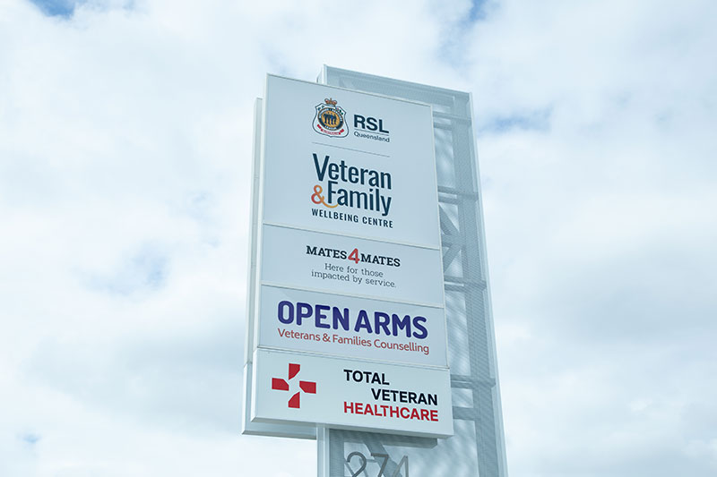 Outside the RSL Queensland Veteran and Family Wellbeing Centre in Stafford.  